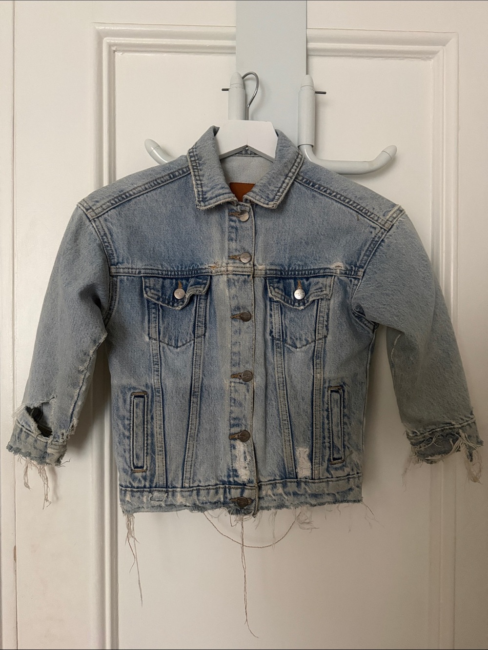 Anine Bing Kids Light Wash Distressed Denim Jacket